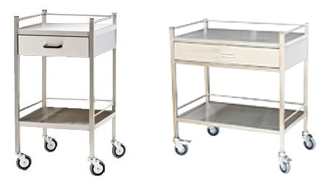 These stainless steel trolley are made from high quality stainless steel. All edges are folded - no sharp edges. Lockable front castors.